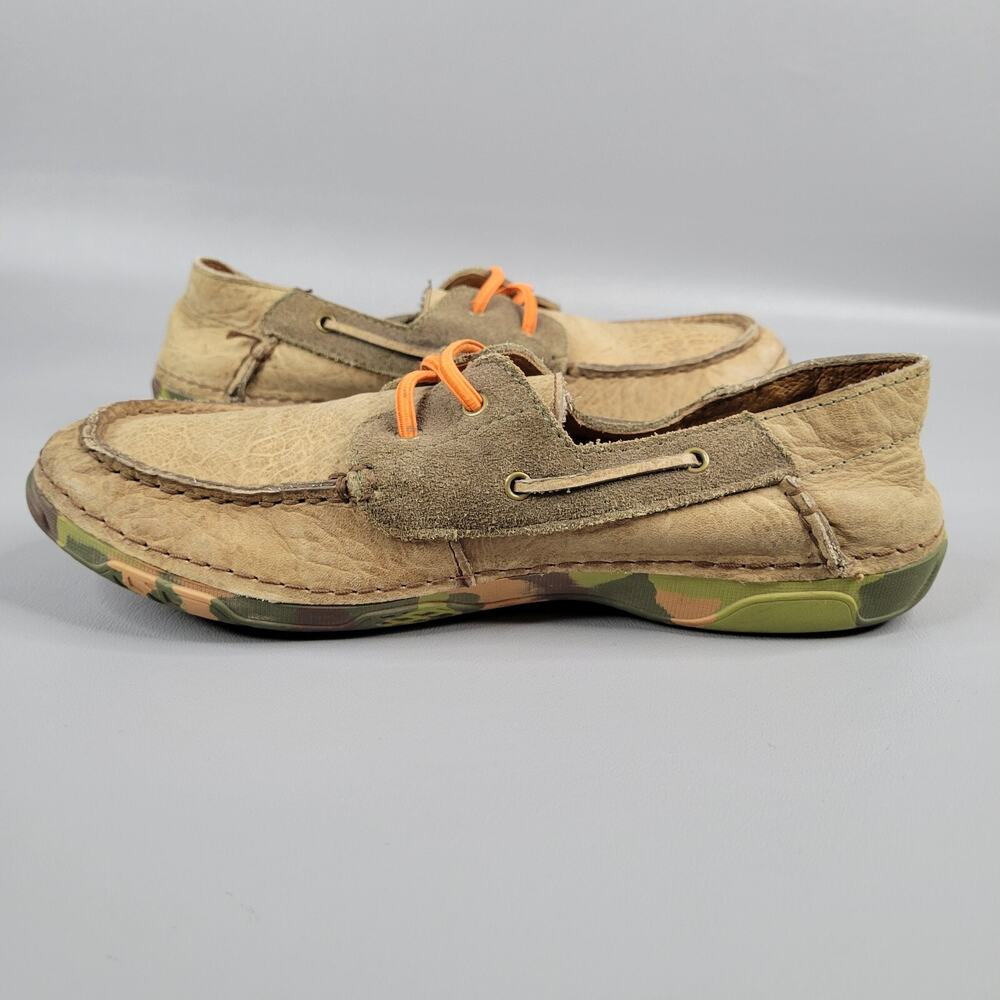 Ariat Kids Leather Loafer Boat Shoe Brown Camo Moc Toe Comfort Rubber Sole Sz 3